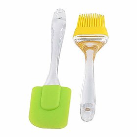 Geet Silicone Spatula and Pastry Brush for Cake Mixer, Decorating, Cooking, Baking (Multicolour, Standard Size)
