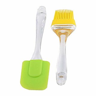 Geet Silicone Spatula and Pastry Brush for Cake Mixer, Decorating, Cooking, Baking (Multicolour, Standard Size)