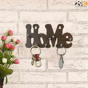 29K(Home) 6 Hooks Entryway Kitchen Office Mudroom Wall Mount Decorative Keys Organizer Key Holder Brown