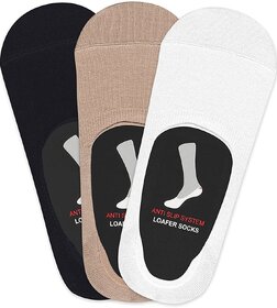 Eastern Club Premium Cotton Loafer Socks with Anti-Slip Silicon - Pack of 3 for Men and Women (multi-colour socks)