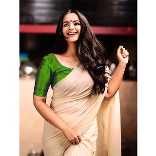 Sandal saree with contrast blouse online