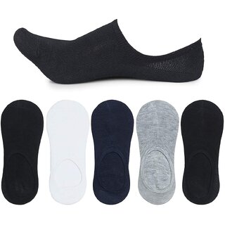                       Eastern Club Cotton Invisible No show Cotton Loafer Socks with anti slip silicon grip ( (multi-colour Pack of 5)                                              