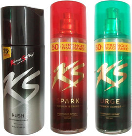 Ks 1 Urge and Ks 1 Spark Power Series deodorant spray (135 ml),1 Ks Rush Deodorant Spray (150ml)