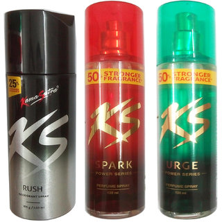 Ks 1 Urge and Ks 1 Spark Power Series deodorant spray (135 ml),1 Ks Rush Deodorant Spray (150ml)