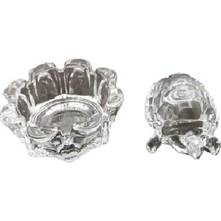 Raviour Lifestyle Crystal Turtle Kachua Tortoise with Plate for Feng Shui and Vastu Showpiece