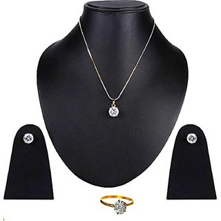                       AD Round Solitaire Pendant Earrings Ring Set                                              