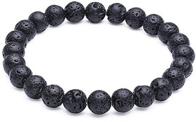 Jinanshi FashionsNatural Lava Stone Stretchable Bracelet For Unisex (10 x 1 x 2 CM) Black.