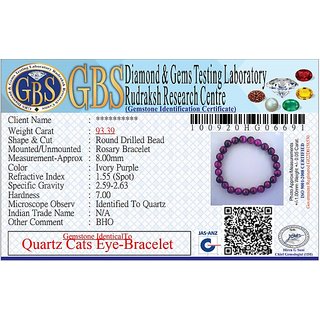KESAR ZEMS Natural Quartz Cats Eye Stone Stretchable Bracelet With Certificate For Unisex  (10 x 2 x 1 CM) Ivory Purple.