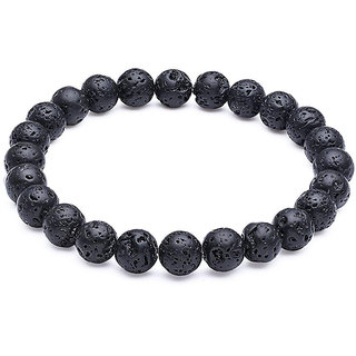                       KESAR ZEMS Natural Lava Stone Stretchable Bracelet For Unisex (10 x 1 x 2 CM) Black.                                              
