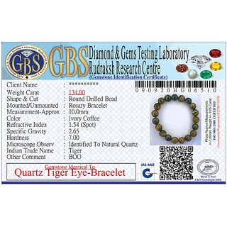 Jinanshi FashionsNatural Quartz Tiger Eye Stone Stretchable Bracelet With Certificate For Unisex  (10 x 2 x 1 CM)
