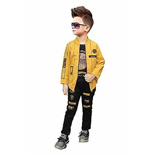 Wah Mayur Full Sleeve Jacket with Tshirt and Denim Jeans 3Pcs Party Suit Set for Boys