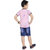 HRR Boys Festive Raw Dnm Pink Tshirt With Stretchable Denim Half pant