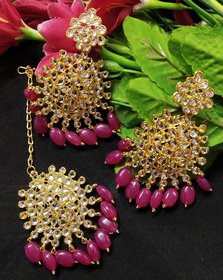 Ruby Pearl Kundan Chandbali Earrings Tikka Set