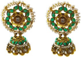 Mint Green Kundan Pearl Antique Jhumki Earrings Set