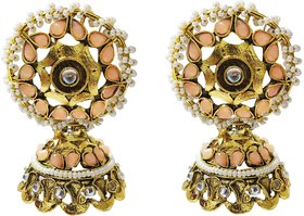 Peech Kundan Pearl Antique Jhumki Earrings Set