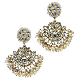                       Kundan Pearl Chandbali Elegant Earrings Set                                              