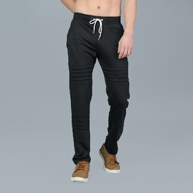 Leebonee Men's PC Terry Solid Black Track Pant with Side Zip Pockets and Back Pocket