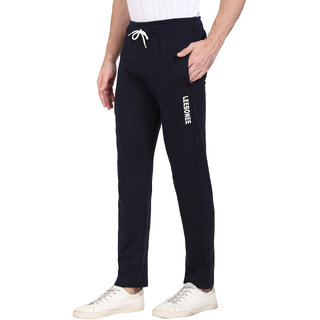                       Leebonee Men's PC Terry Solid Navy Blue Track Pant with Side Zip Pockets and Back Pocket                                              