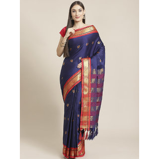 Sharda Creation Women's Navy Embellished With Blouse Saree Sharda Creation Women's Navy Embellished With Blouse Saree