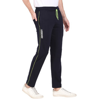 Leebonee Men's PC Terry Solid Navy Blue Track Pant with Side Zip Pockets and Back Pocket