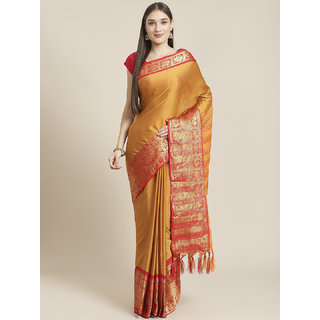 Sharda Creation Women's Mustard Embellished With Blouse Saree Sharda Creation Women's Mustard Embellished With Blouse Saree