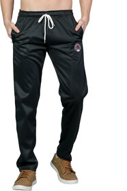 Leebonee Men's Dri Fit Solid Black Track Pant with Side Zip Pockets and Back Pocket