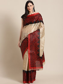 Sharda Creation Women's Red Printed Taffeta Paper Silk Saree Without Blouse