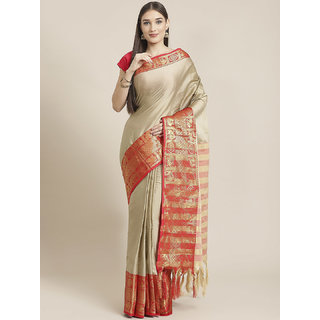 Sharda Creation Women's Cream Embellished With Blouse Saree Sharda Creation Women's Cream Embellished With Blouse Saree