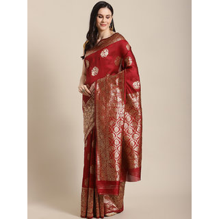 Sharda Creation Women's Maroon Embellished With Blouse Saree Sharda Creation Women's Maroon Embellished With Blouse Saree