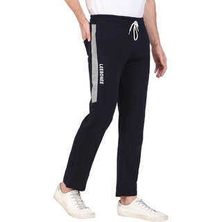                       Leebonee Men's PC Terry Solid Navy Blue Track Pant with Side Zip Pockets and Back Pocket                                              