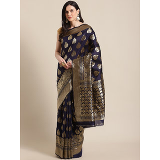                       Sharda Creation Women's Navy Embellished With Blouse Saree                                              