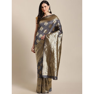                      Sharda Creation Women's Grey Embellished With Blouse Saree                                              