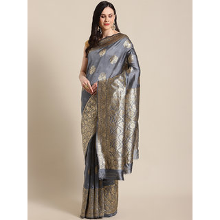 Sharda Creation Women's Grey Embellished With Blouse Saree Sharda Creation Women's Grey Embellished With Blouse Saree