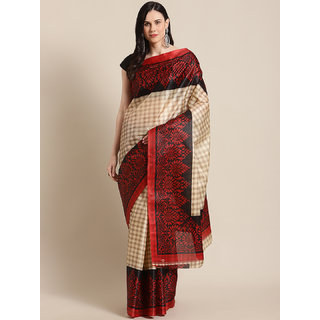                       Sharda Creation Women's Red Printed Taffeta Paper Silk Saree Without Blouse                                              