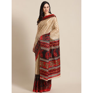 Sharda Creation Red Printed Saree With Blouse Sharda Creation Red Printed Saree With Blouse