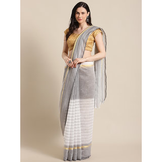                       Sharda Creation Women's White Washed With Blouse Saree                                              