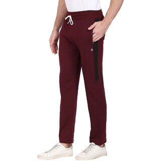                       Leebonee Men's PC Terry Solid Wine Track Pant with Side Zip Pockets and Back Pocket                                              