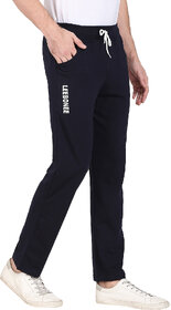 Leebonee Men's PC Terry Solid Navy Blue Track Pant with Side Zip Pockets and Back Pocket