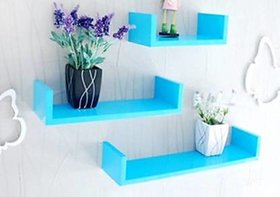 onlinecraft wooden wall shelf (ch937) blue ( U rack shelf)