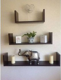 onlinecraft wooden wall shelf (ch39) brown ( U rack shelf)