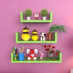 onlinecraft wooden wall shelf (72) green ( U rack shelf)