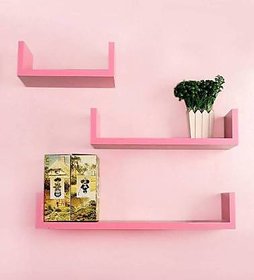 onlinecraft wooden wall shelf (ch980) pink ( U rack shelf)