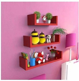 onlinecraft wooden wall shelf (ch886) Red ( U rack shelf)