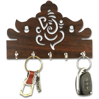 29K (Ganesha) 5 Hooks Entryway Kitchen Office Mudroom Wall Mount Decorative Keys Organizer Key Holder (Brown)
