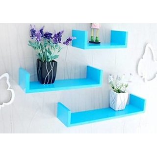                       onlinecraft wooden wall shelf (ch937) blue ( U rack shelf)                                              