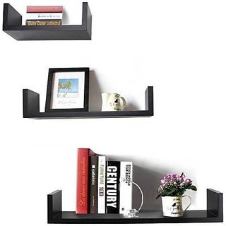 onlinecraft wooden wall shelf (89) black ( U rack shelf )