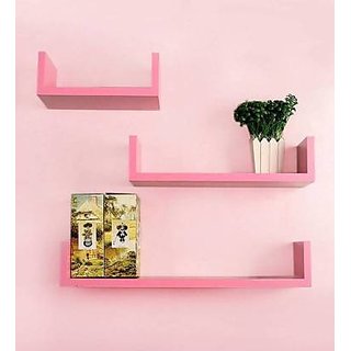                       onlinecraft wooden wall shelf (ch980) pink ( U rack shelf)                                              