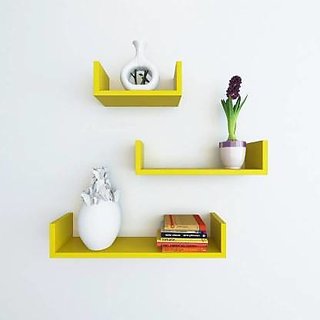                       onlinecraft wooden wall shelf (ch48) yellow ( U rack shelf)                                              