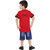HRR Boys Festive Superior red Tshirt With Stretchable Denim Half pant
