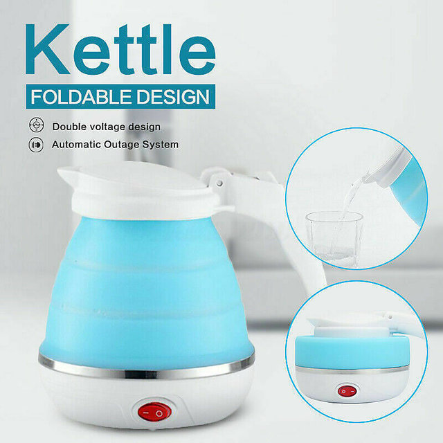 2-Cup Foldable Electric Kettle Collapsible Travel Kettle with Separable  Power Cord, Blue